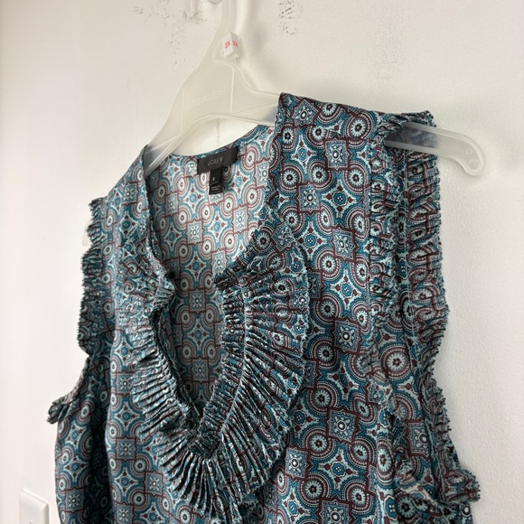 J. Crew 100% Silk Blue Ruffled Bib Collar Blouse - Picture 4 of 8